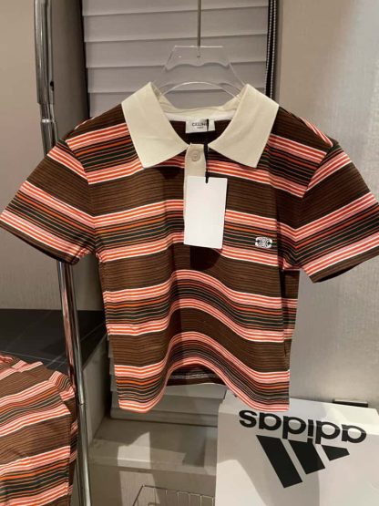 REPLICA CELINE TRIOMPHE CROPPED POLO SHIRT IN STRIPED COTTON #4159 - Image 3