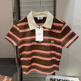 REPLICA CELINE TRIOMPHE CROPPED POLO SHIRT IN STRIPED COTTON #4159