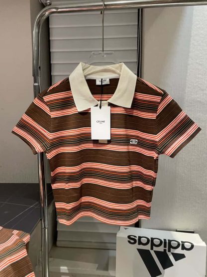REPLICA CELINE TRIOMPHE CROPPED POLO SHIRT IN STRIPED COTTON #4159