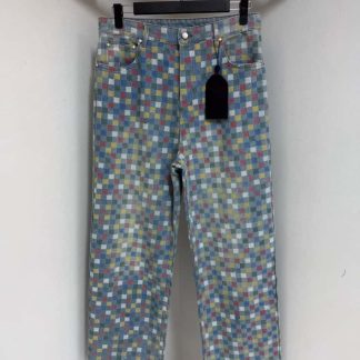 Replica Louis Vuitton Damier Denim Wide-Leg Pants 1AHBMK 2025 #4172