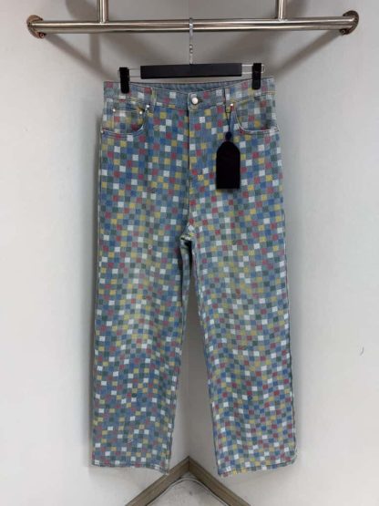 Replica Louis Vuitton Damier Denim Wide-Leg Pants 1AHBMK 2025 #4172