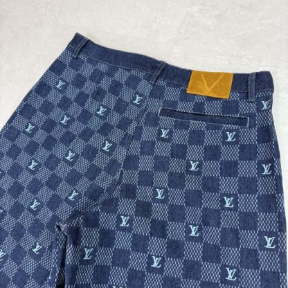  Louis Vuitton Embroidered Damier Denim Shorts 1AFVO5 #4176 - Image 3