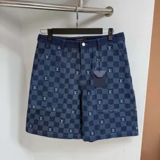 Replica Louis Vuitton Embroidered Damier Denim Shorts 1AFVO5 #4176