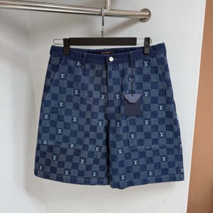 Replica Louis Vuitton Embroidered Damier Denim Shorts 1AFVO5 #4176