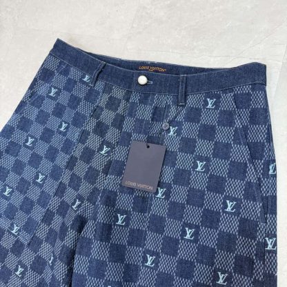  Louis Vuitton Embroidered Damier Denim Shorts 1AFVO5 #4176 - Image 4