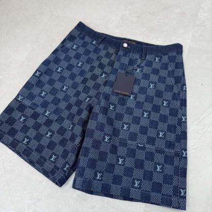  Louis Vuitton Embroidered Damier Denim Shorts 1AFVO5 #4176 - Image 6