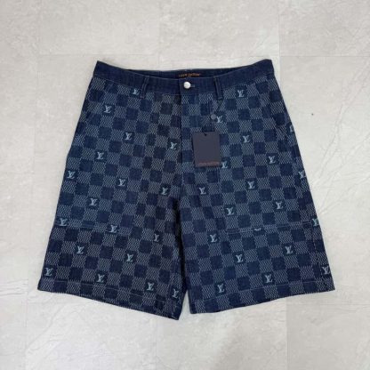  Louis Vuitton Embroidered Damier Denim Shorts 1AFVO5 #4176 - Image 2