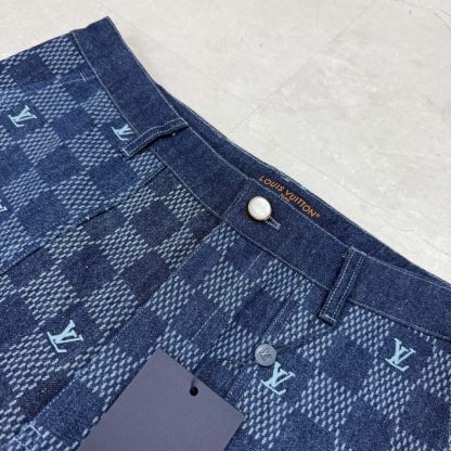  Louis Vuitton Embroidered Damier Denim Shorts 1AFVO5 #4176 - Image 8