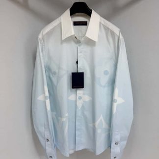 Replica Louis Vuitton Monogram Printed Long-Sleeved Cotton Poplin Shirt 1AFXVX #4174