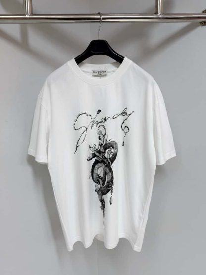 Replica Givenchy T-shirt in cotton with chandelier and snake print For Men 2025SS #4195
