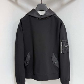 Replica Prada Cotton fleece and Re-Nylon hoodie For Men 2025SS #4190
