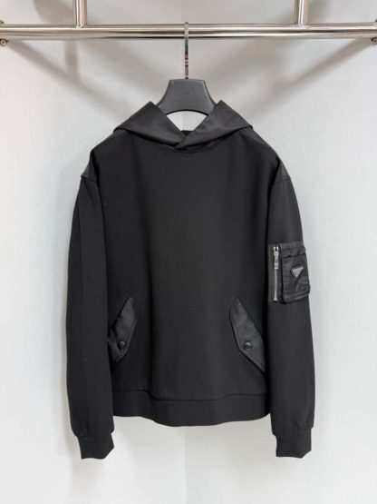 Replica Prada Cotton fleece and Re-Nylon hoodie For Men 2025SS #4190