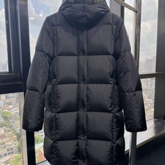 Replica Moncler Litte Square-Quilted Hooded Long Down Jacket Women Black