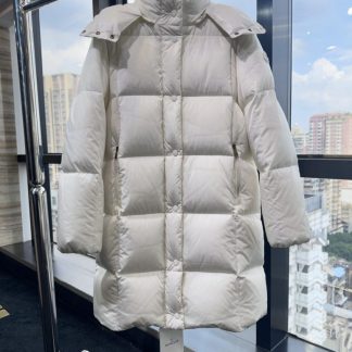 Replica Moncler Litte Square-Quilted Hooded Long Down Jacket Women White