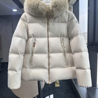 Replica Moncler Laichefur Hooded Shearling-Trimmed Short Down Jacket Women White