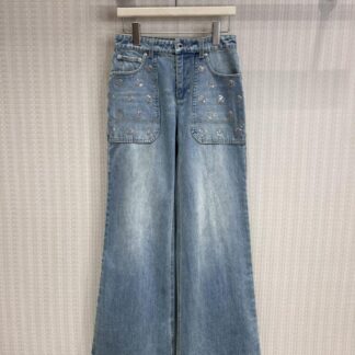 Louis Vuitton 25SS Silver Sequin Flare Jeans