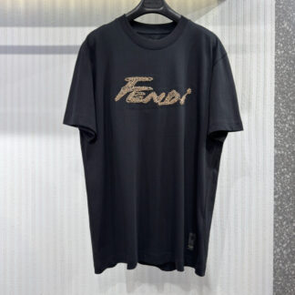 Fendi Yarn Embroidery Bead Short Sleeve T-Shirt Black
