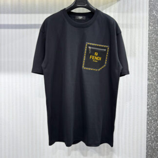 Fendi Zipper Pocket Letter Short Sleeve T-Shirt Black