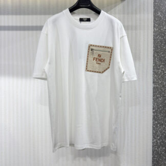 Fendi Zipper Pocket Letter Short Sleeve T-Shirt White