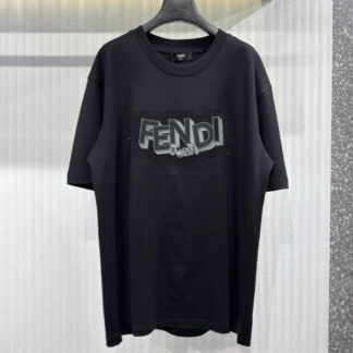 Fendi 26 Letter Embroidery Rhinestone Slim Short Sleeve White