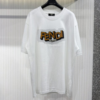 Fendi 26 Letter Embroidery Rhinestone Slim Short Sleeve Black