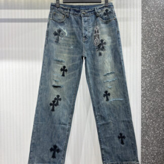Chrome Hearts Cross Logo Distressed Jeans