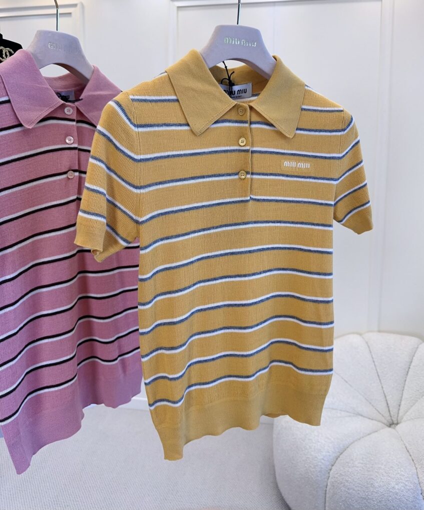 MIU MIU Colorful Striped Knit Polo Shirt For Women - Image 6