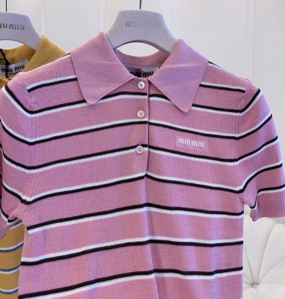 MIU MIU Colorful Striped Knit Polo Shirt For Women - Image 5
