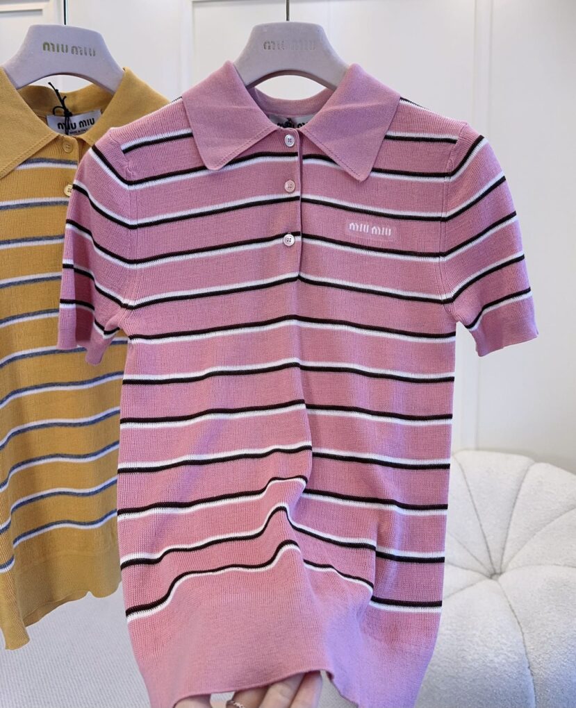 MIU MIU Colorful Striped Knit Polo Shirt For Women - Image 3