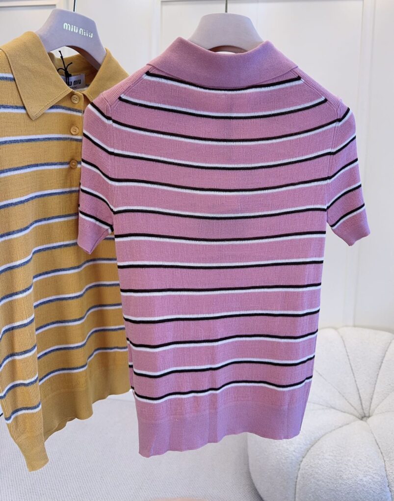 MIU MIU Colorful Striped Knit Polo Shirt For Women - Image 4