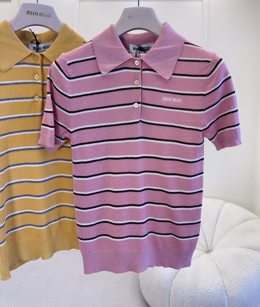 MIU MIU Colorful Striped Knit Polo Shirt For Women - Image 2