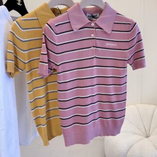 MIU MIU Colorful Striped Knit Polo Shirt For Women