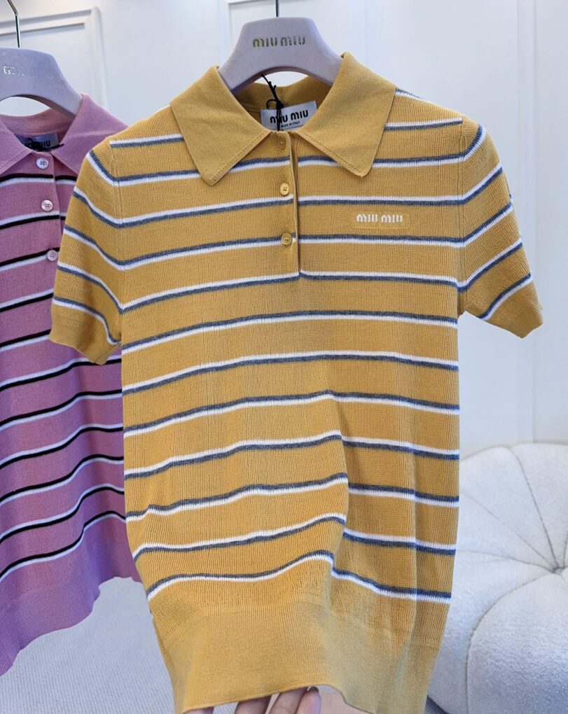 MIU MIU Colorful Striped Knit Polo Shirt For Women - Image 7